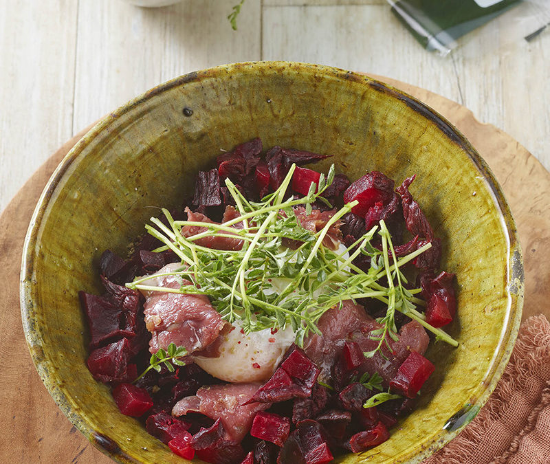 Haricot Mungo poêlés, vierge au piment et chèvre frais